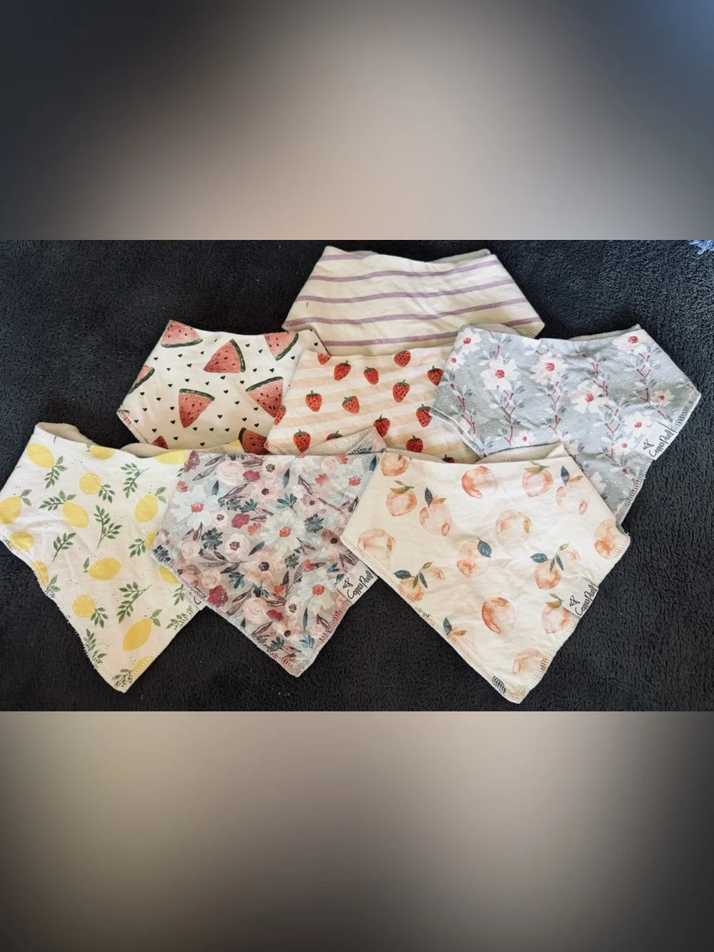 Copper Pearl Cotton Bandana Bib Set - Fruit & Floral